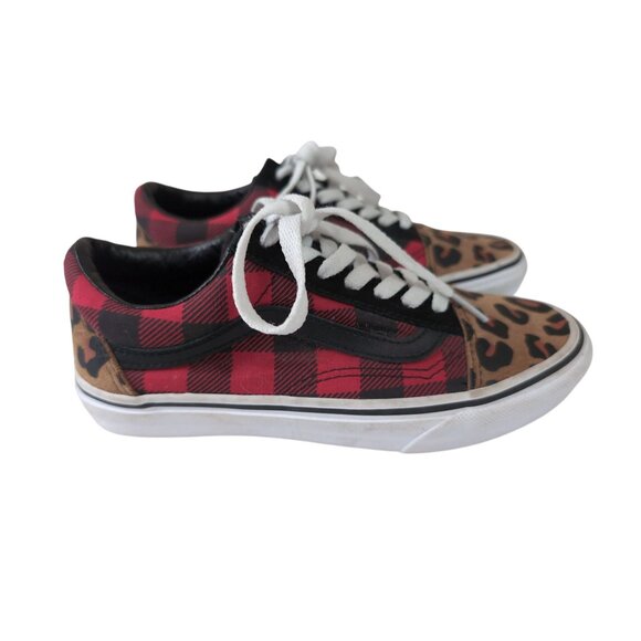 Vans‎ Old Skool Shoes Sneakers Women 6 Men 4.5 Buffalo Plaid Leopard Print Skate - Picture 3 of 10